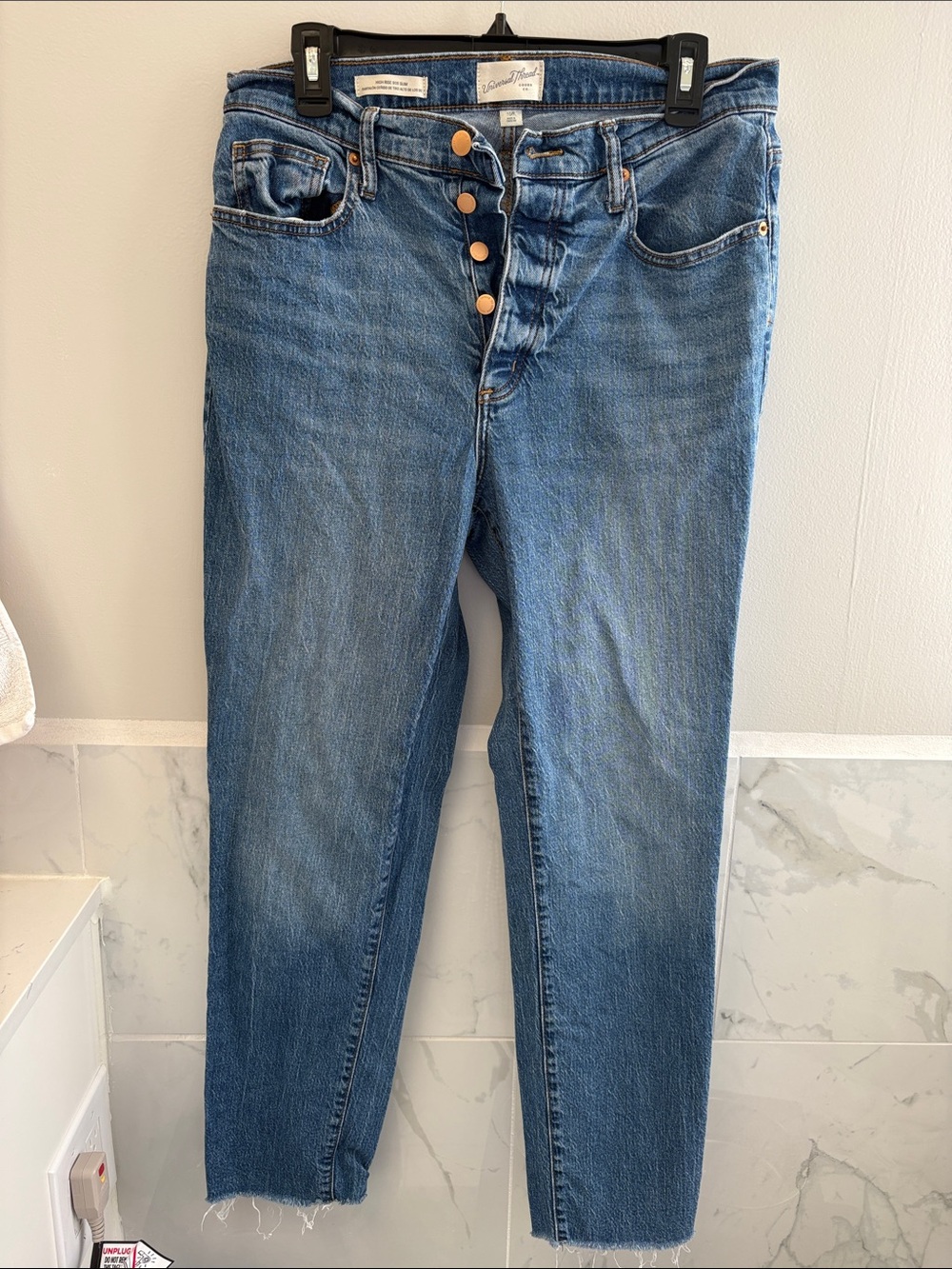 Universal Thread High-Rise Button-Fly Straight Jeans in Classic Blue